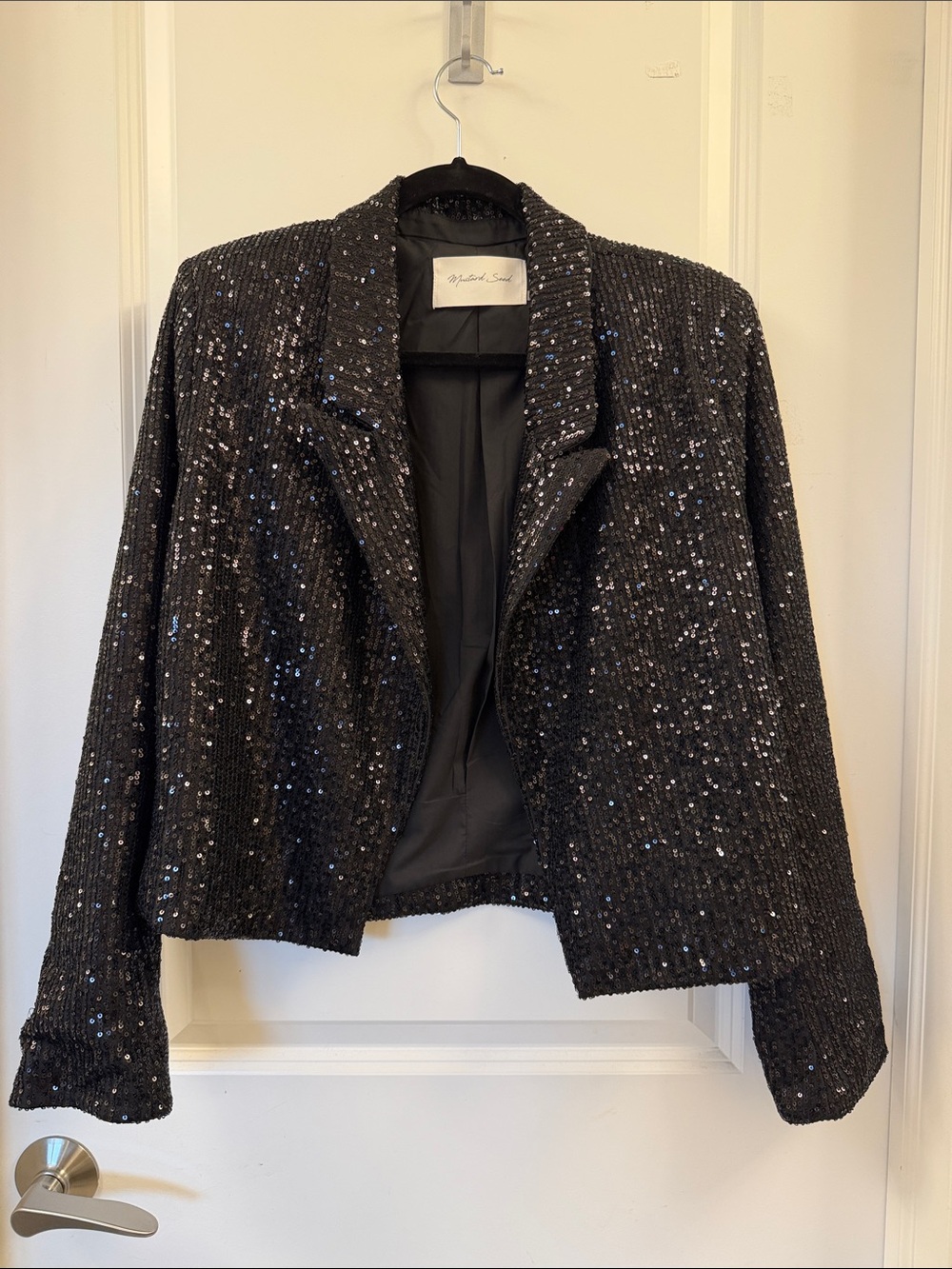 Mustard Seed Black Sequin Cropped Blazer